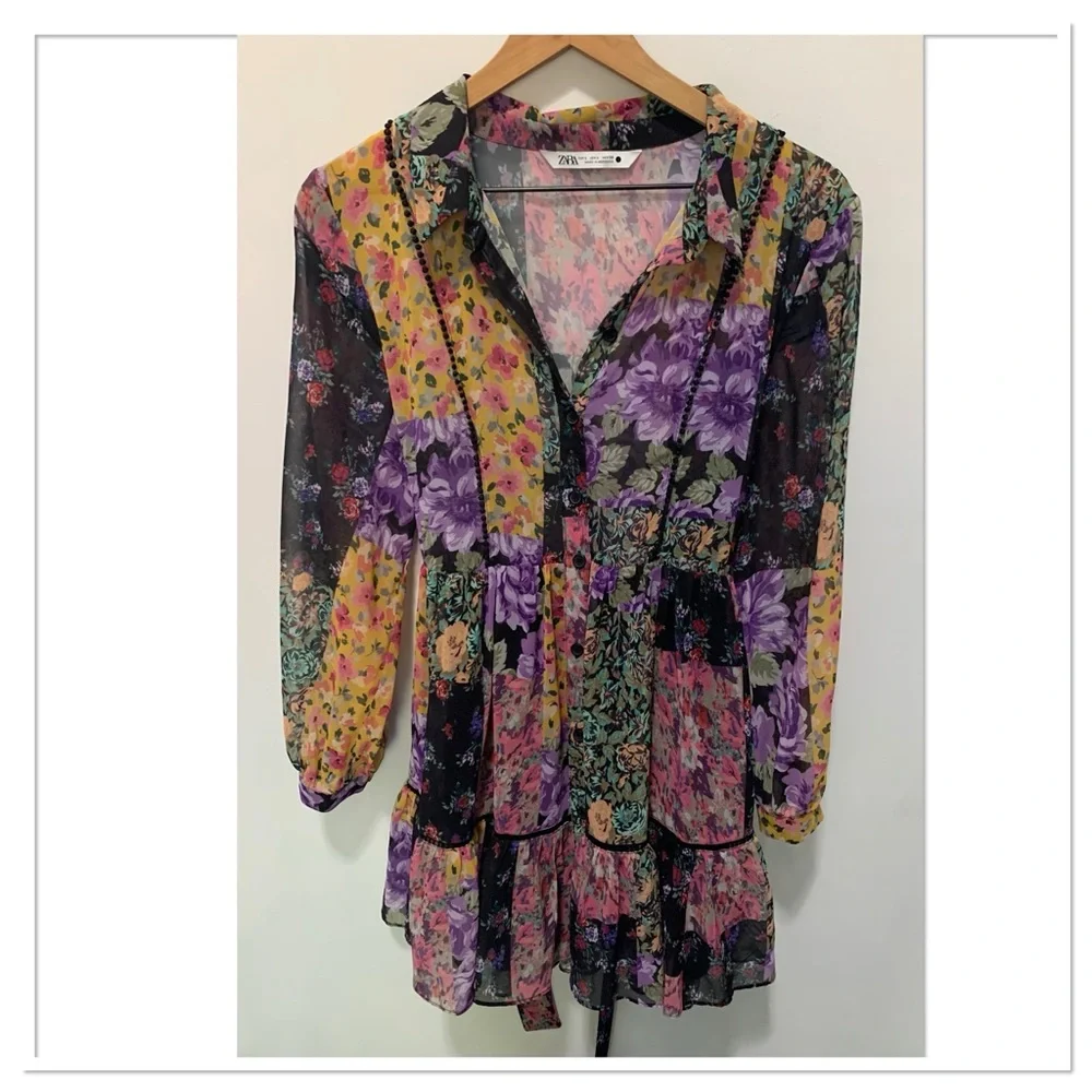 Zara Amelie Patchwork Floral Dress Multicolor Size Large